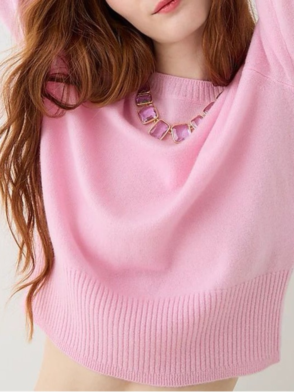 J. Crew Cashmere Shrunken Pink Crewneck Sweater Size L